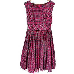 MODCLOTH Red Plaid Tartan Pleated Sleeveless Fit & Flare Dress Size 10 Preppy